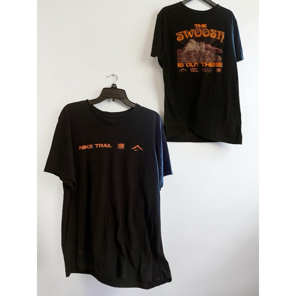 Nike Trail Dri-FIT Shirt XL Black Orange Graphic Running Tee Swoosh Outdoor